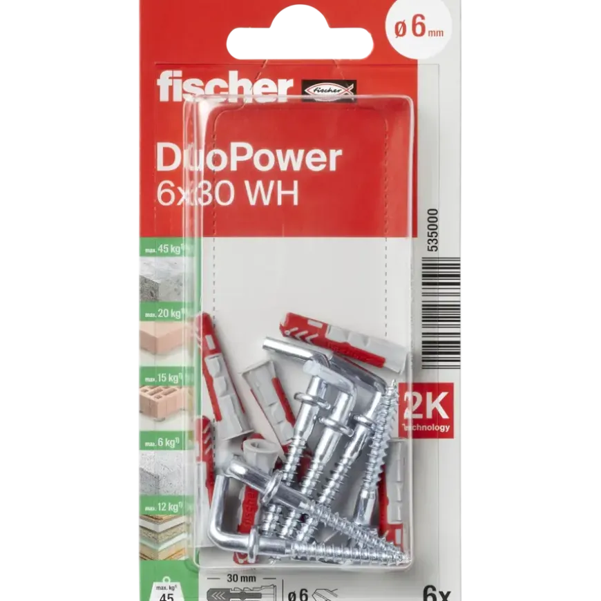 Fischer Universeelplug DuoPower 6x30mm met schroefduim 6 stuks