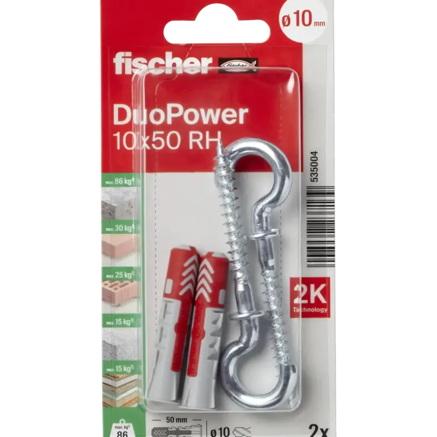 Fischer Universeelplug DuoPower 10x50mm met ronde haak 2 stuks