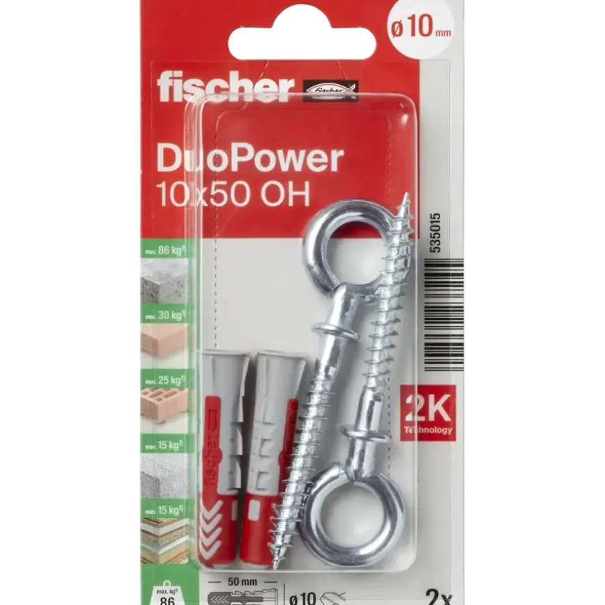 Fischer Universeelplug DuoPower 10x50mm met schroefoog 2 stuks