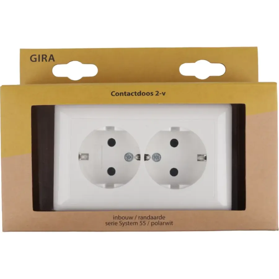 Inbouw Schakelmateriaal|Stopcontacten & Overige Contactdozen > Gira ST55 Inbouw Dubbel Geaard Stopcontact Wit