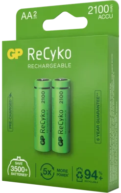Batterijen|Oplaadbare Batterijen > GP Batterij Oplaadbaar AA NiMH 2100mAh ReCyko 1,2V 2 Stuks