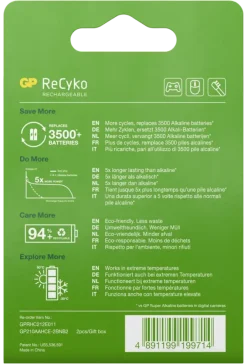 Batterijen|Oplaadbare Batterijen > GP Batterij Oplaadbaar AA NiMH 2100mAh ReCyko 1,2V 2 Stuks