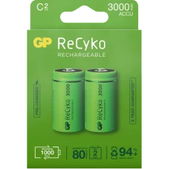Batterijen|Oplaadbare Batterijen > GP Batterij Oplaadbaar C Baby NiMH 3000mAh ReCyko 1,2V 2 Stuks