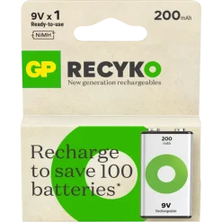 Batterijen|Oplaadbare Batterijen > GP Batterij Oplaadbaar 9V NiMH 200mAh ReCyko 8,4V 1 Stuk