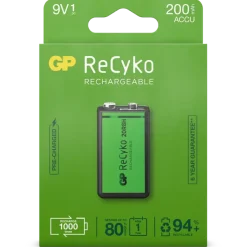 Batterijen|Oplaadbare Batterijen > GP Batterij Oplaadbaar 9V NiMH 200mAh ReCyko 8,4V 1 Stuk