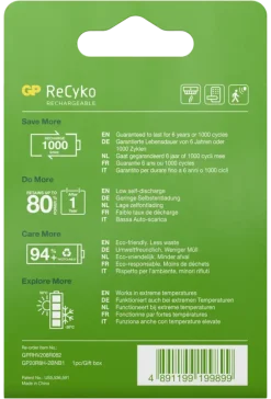 Batterijen|Oplaadbare Batterijen > GP Batterij Oplaadbaar 9V NiMH 200mAh ReCyko 8,4V 1 Stuk
