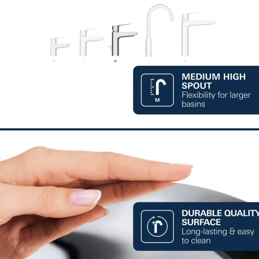 Grohe Dice wastafelmengkraan M-Size Push open Chroom