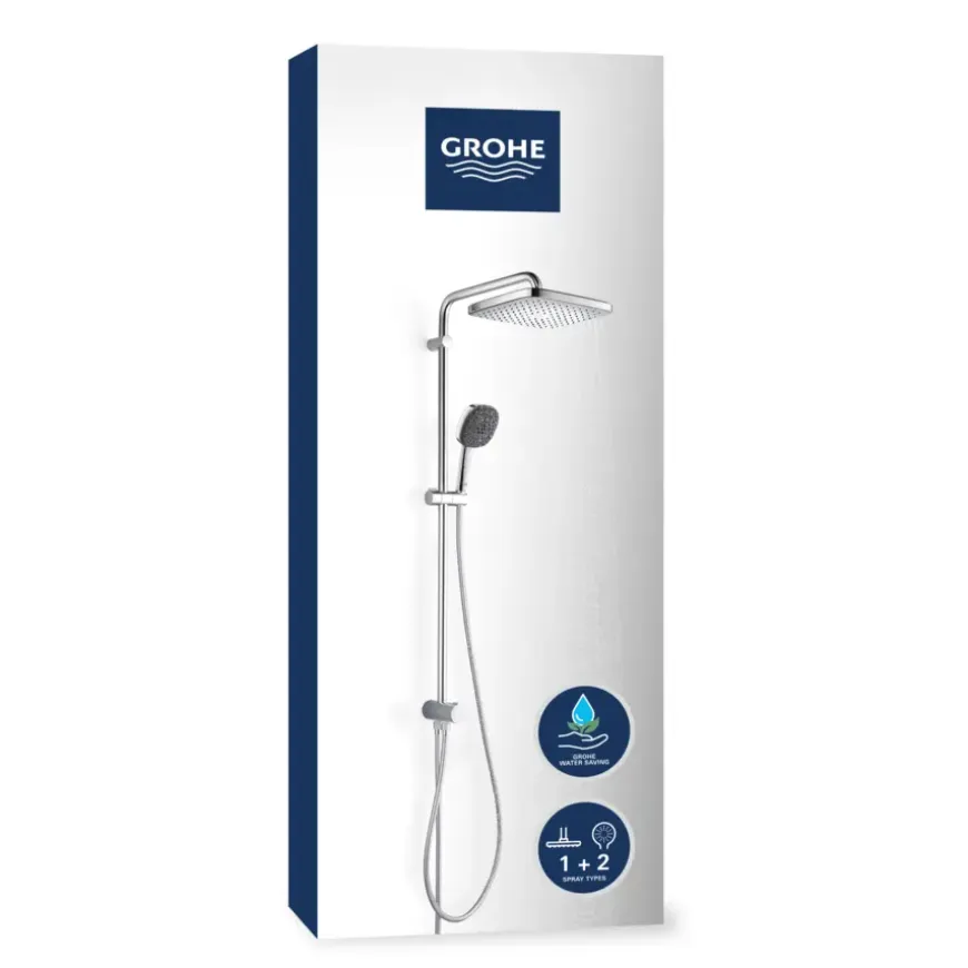 Grohe Douchesysteem Vitalio Comfort 250 Douchesysteem vierkant met omstelling, Max. 8,0L/M Bij 3 Bar Chroom - hartafstand kraan 15 cm