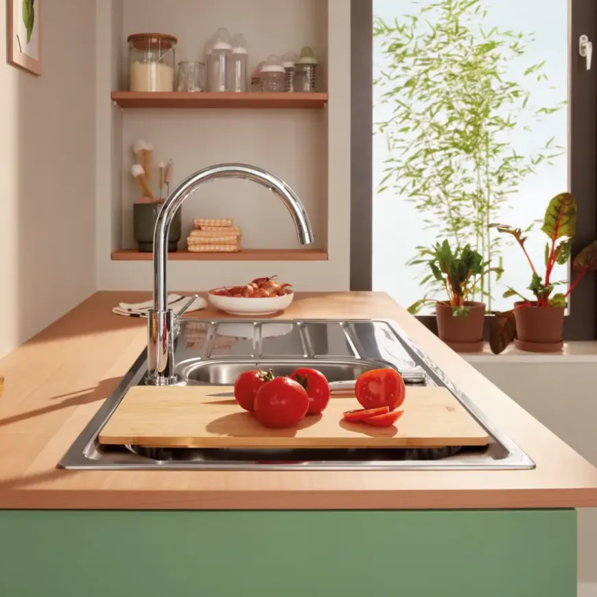 Grohe Keukenmengkraan Start Edge Hoge Uitloop Uittrekbare Mousseur Chroom