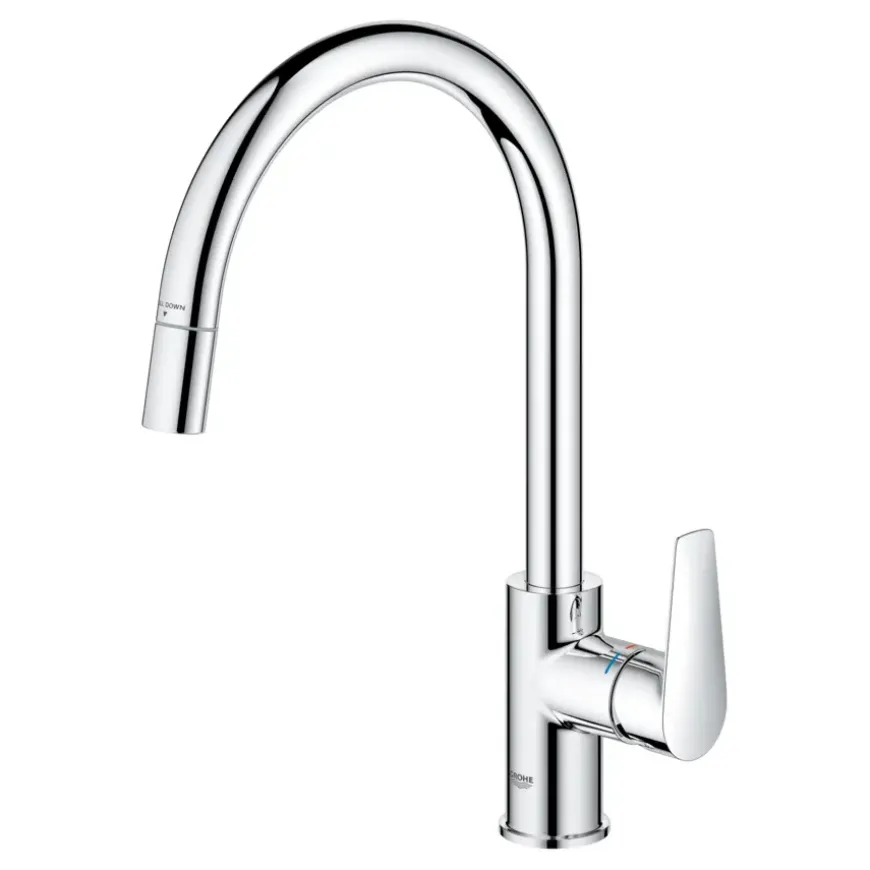 Grohe Keukenmengkraan Start Edge Hoge Uitloop Uittrekbare Mousseur Chroom