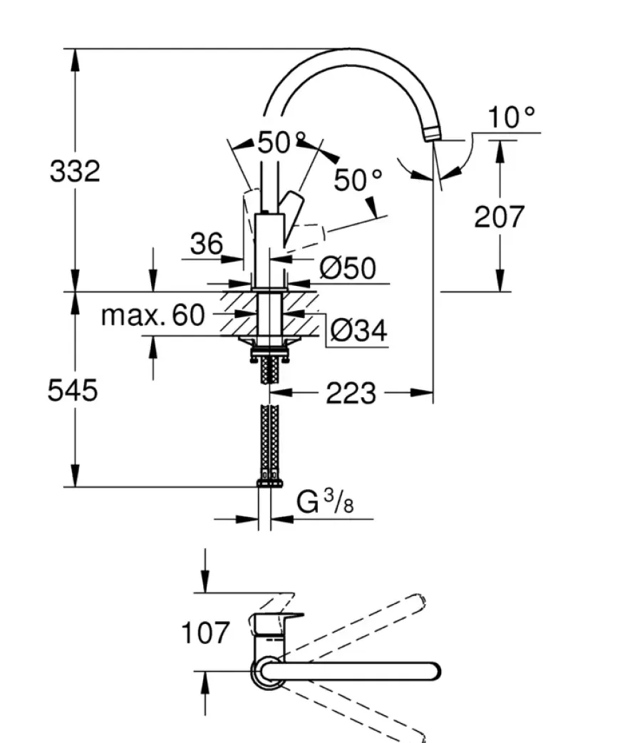 GROHE keukenmengkraan Start Edge hoge uitloop mat zwart