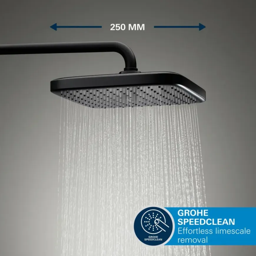 Grohe Precision Thermostat Perfect inbouw douchesysteem met Vitalio Comfort 250 hoofddouche vierkant Mat Zwart