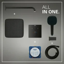 Grohe Precision Thermostat Perfect inbouw douchesysteem met Vitalio Comfort 250 hoofddouche vierkant Mat Zwart