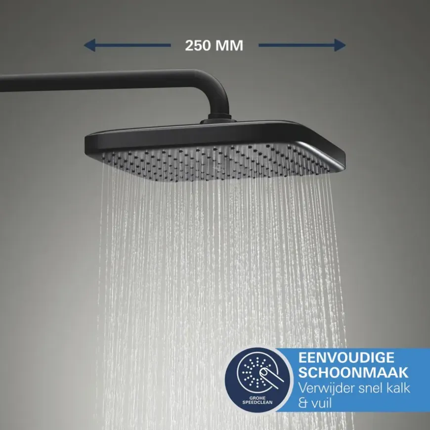 Grohe Precision Thermostat Perfect inbouw douchesysteem met Vitalio Comfort 250 hoofddouche vierkant Mat Zwart