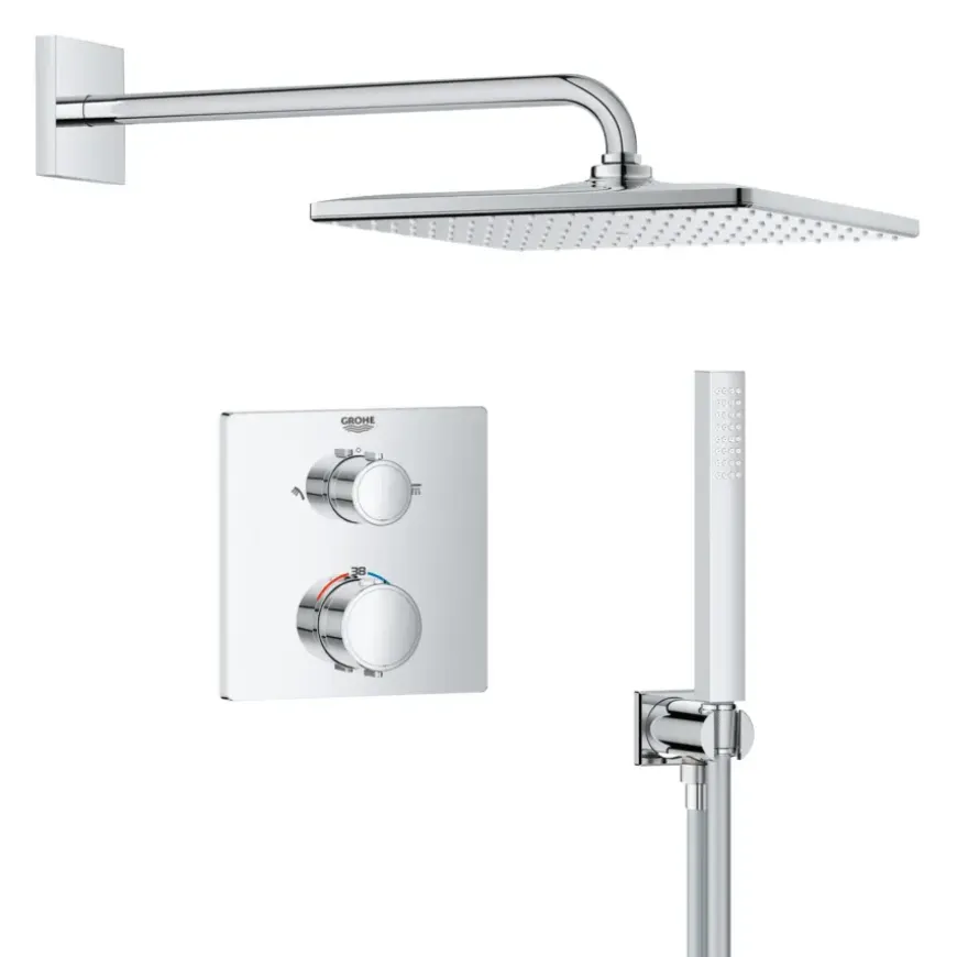 Grohe Precision Thermostat Perfect inbouw douchesysteem met Vitalio Rain Mono 310 hoofddouche vierkant Chroom