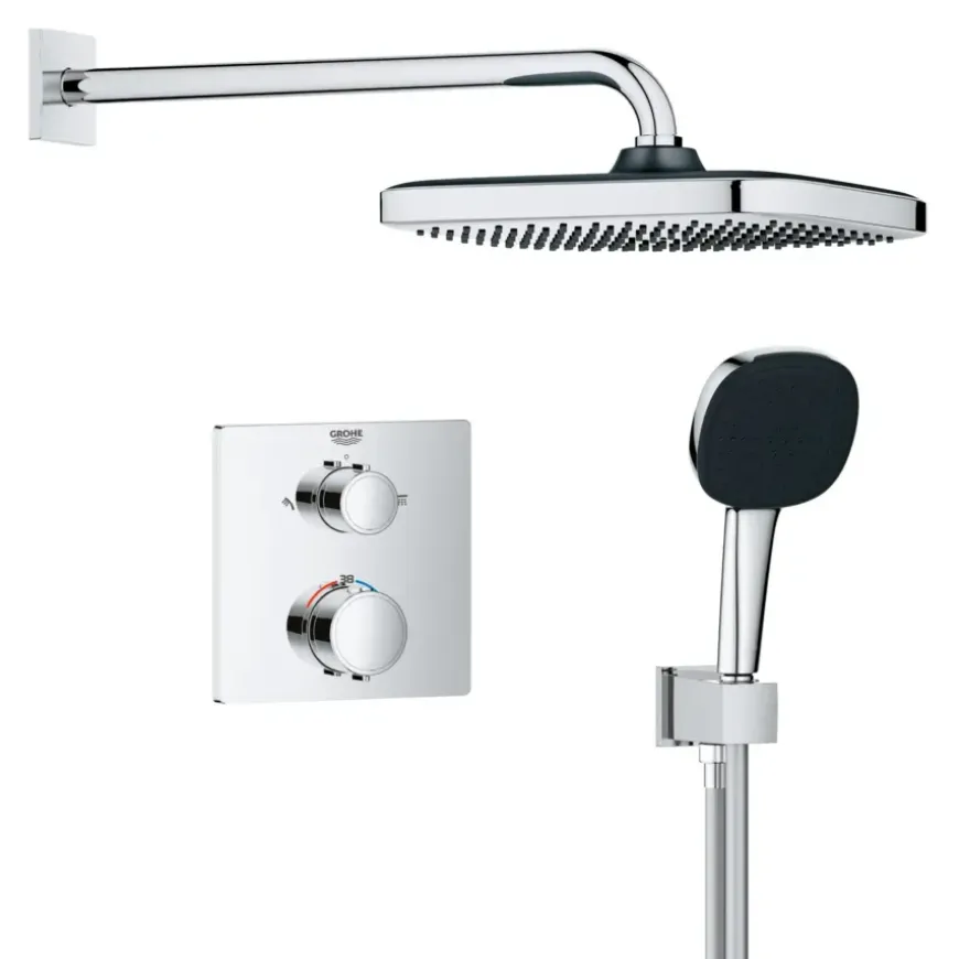 Grohe Precision Thermostat Perfect inbouw douchesysteem met Vitalio Comfort 250 hoofddouche vierkant Chroom