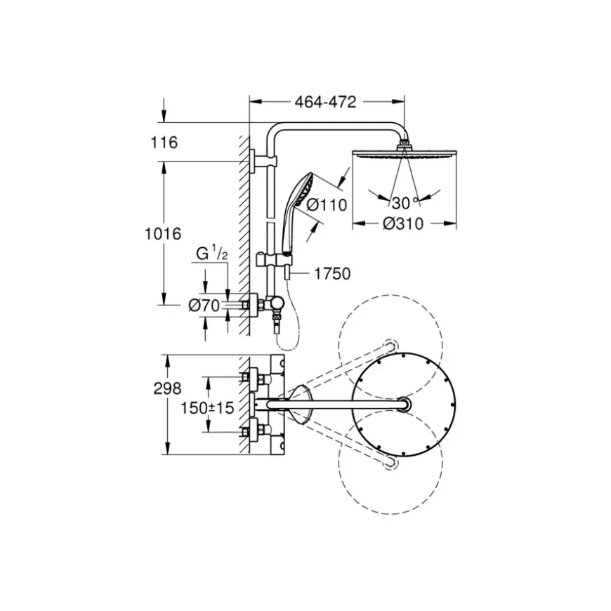 Grohe regendoucheset Euphoria XXL 310 met handdouche en thermostaatkraan RVS