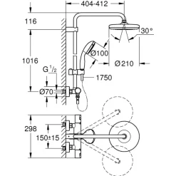 Grohe regendouche Vitalio Start 210 met thermostatische douchekraan