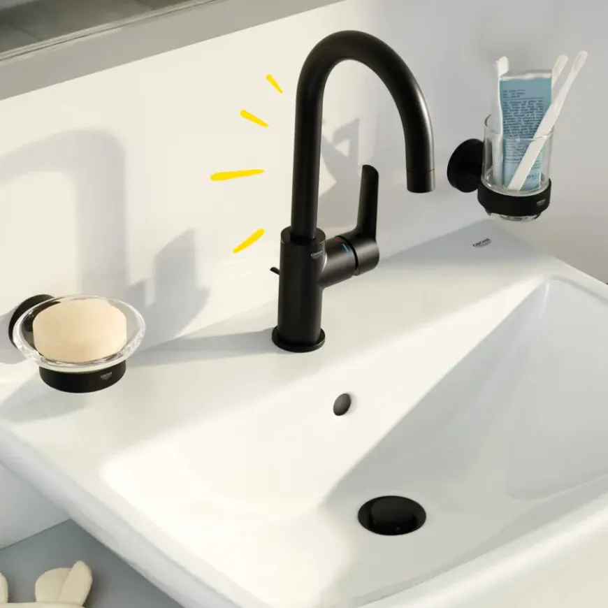 Grohe Wastafelmengkraan Start L-Size met waste Mat Zwart