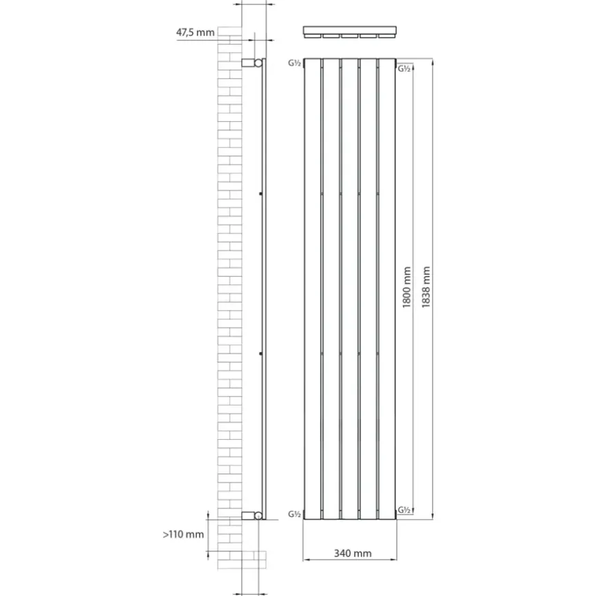 Haceka designradiator Negev wit 1838 mm x 340 mm