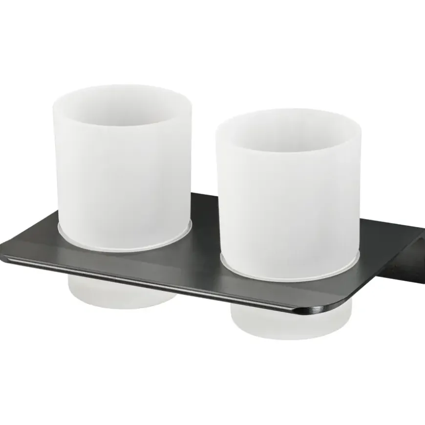 Haceka dubbele tandenborstelhouder beker Redefine aluminium mat zwart