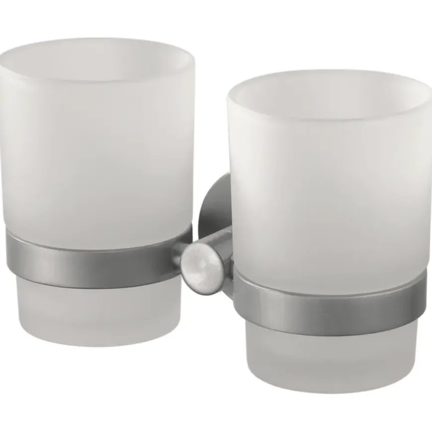 Haceka Kosmos dubbele tandenborstelhouder beker glas RVS