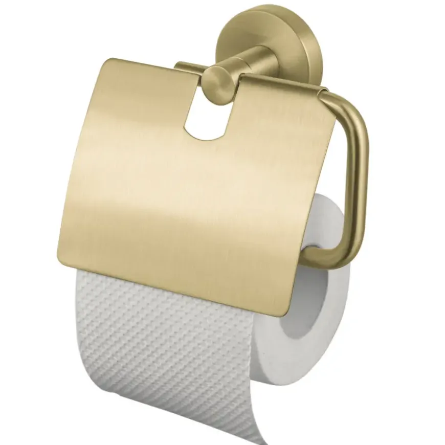 Haceka Kosmos toiletrolhouder met klep geborsteld goud