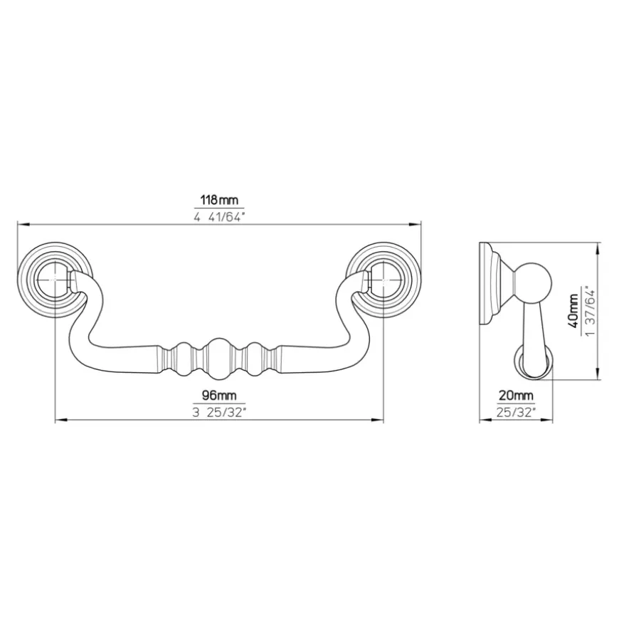 Handgreep Linda messing antiek 96mm