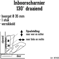 Scharnieren|Deurscharnieren > Handson Inboorscharnier 130 graden draaiend 35 mm