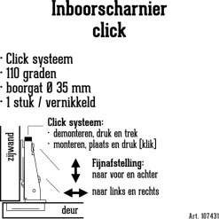Scharnieren|Deurscharnieren > Handson Inboorscharnier met klikfunctie volledig opliggend 35 mm
