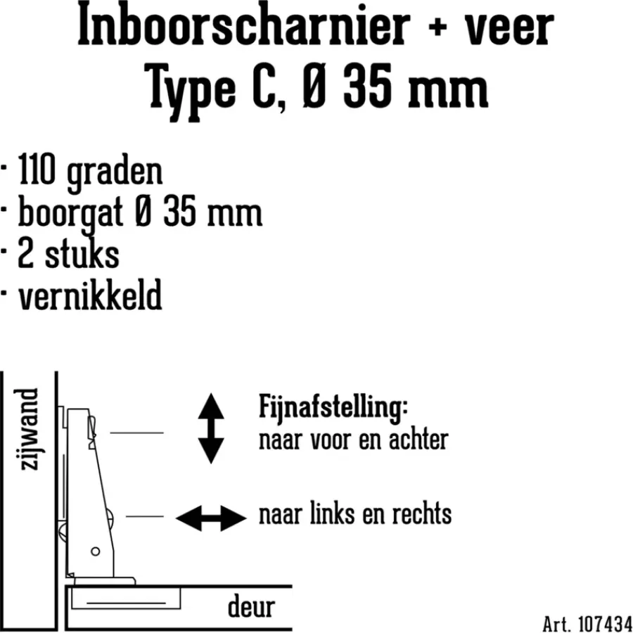 Scharnieren|Deurscharnieren > Handson Inboorscharnier met veer Type C (volledig terugliggend) 35 mm - 2 stuks