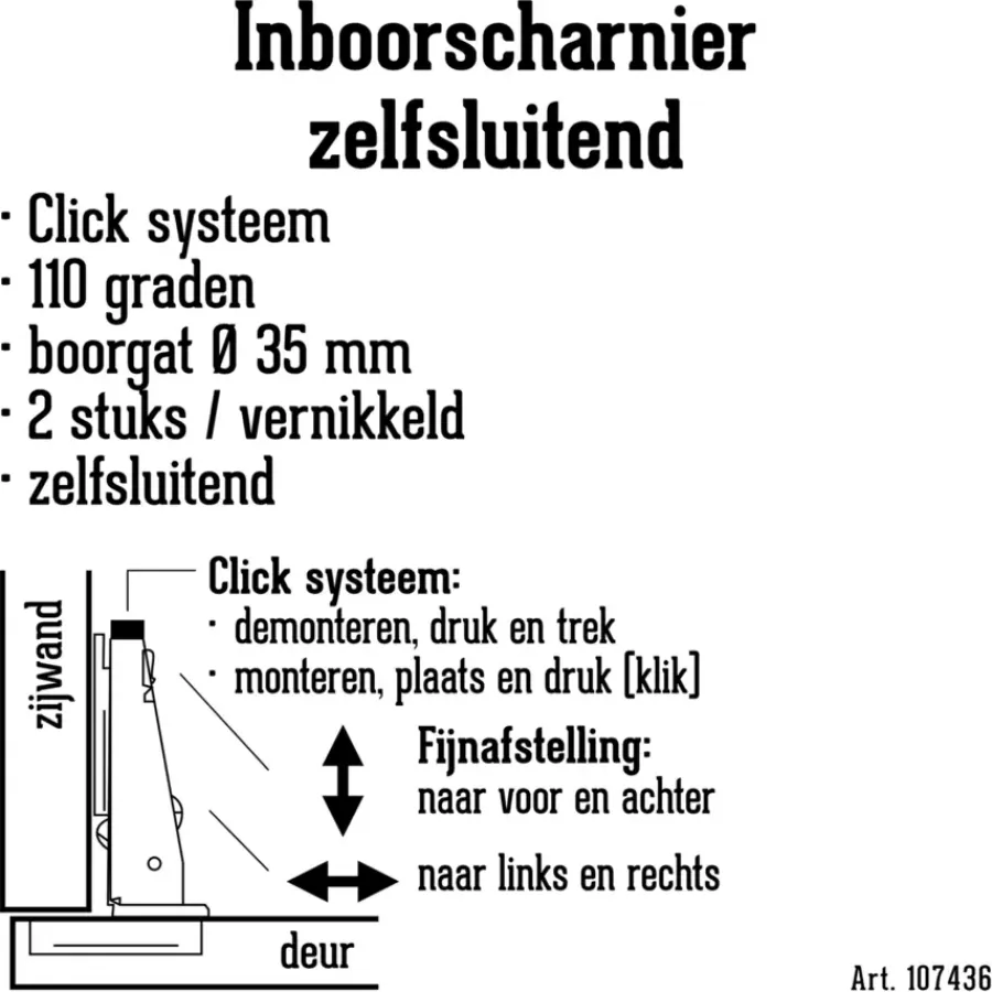 Scharnieren|Deurscharnieren > Handson Inboorscharnier zelfsluitend Type A (volledig opliggend) 35 mm - 2 stuks