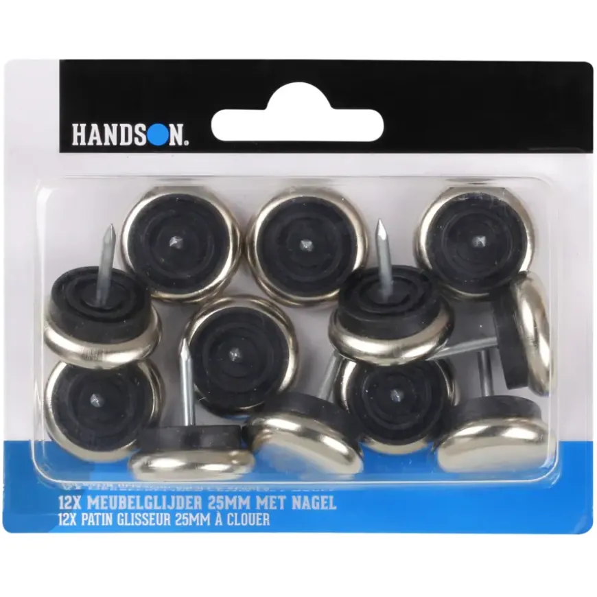 HANDSON meubelglijder glijnagel rubber nikkel Ø25 mm 12 stuks