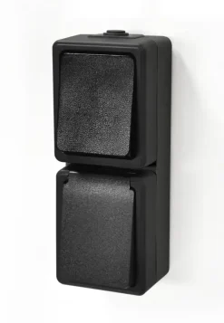 Buiten Schakelmateriaal|Opbouw Schakelmateriaal > Handson Opbouw Stopcontact/ Wisselschakelaar Spatwaterdicht Zwart