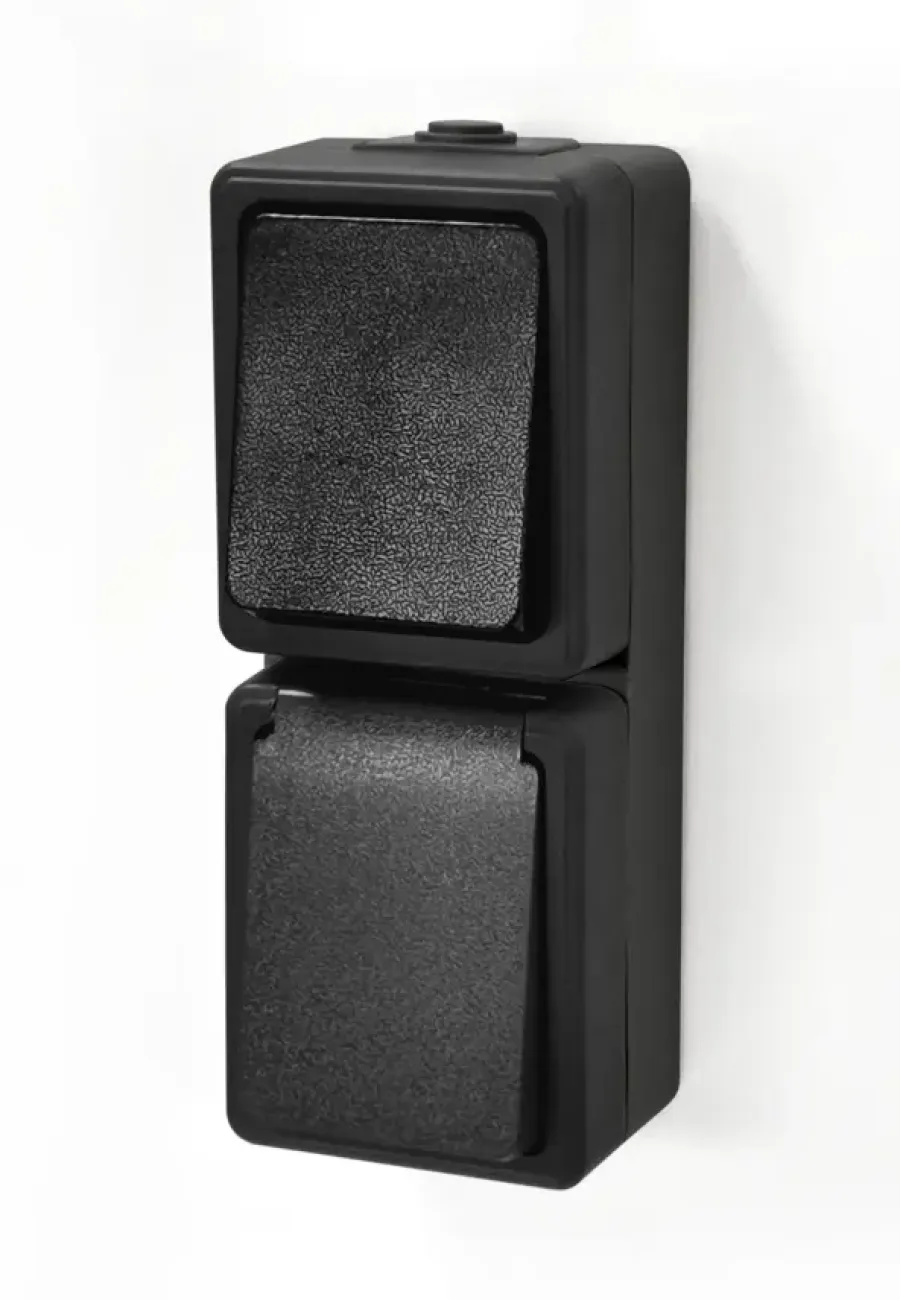 Buiten Schakelmateriaal|Opbouw Schakelmateriaal > Handson Opbouw Stopcontact/ Wisselschakelaar Spatwaterdicht Zwart