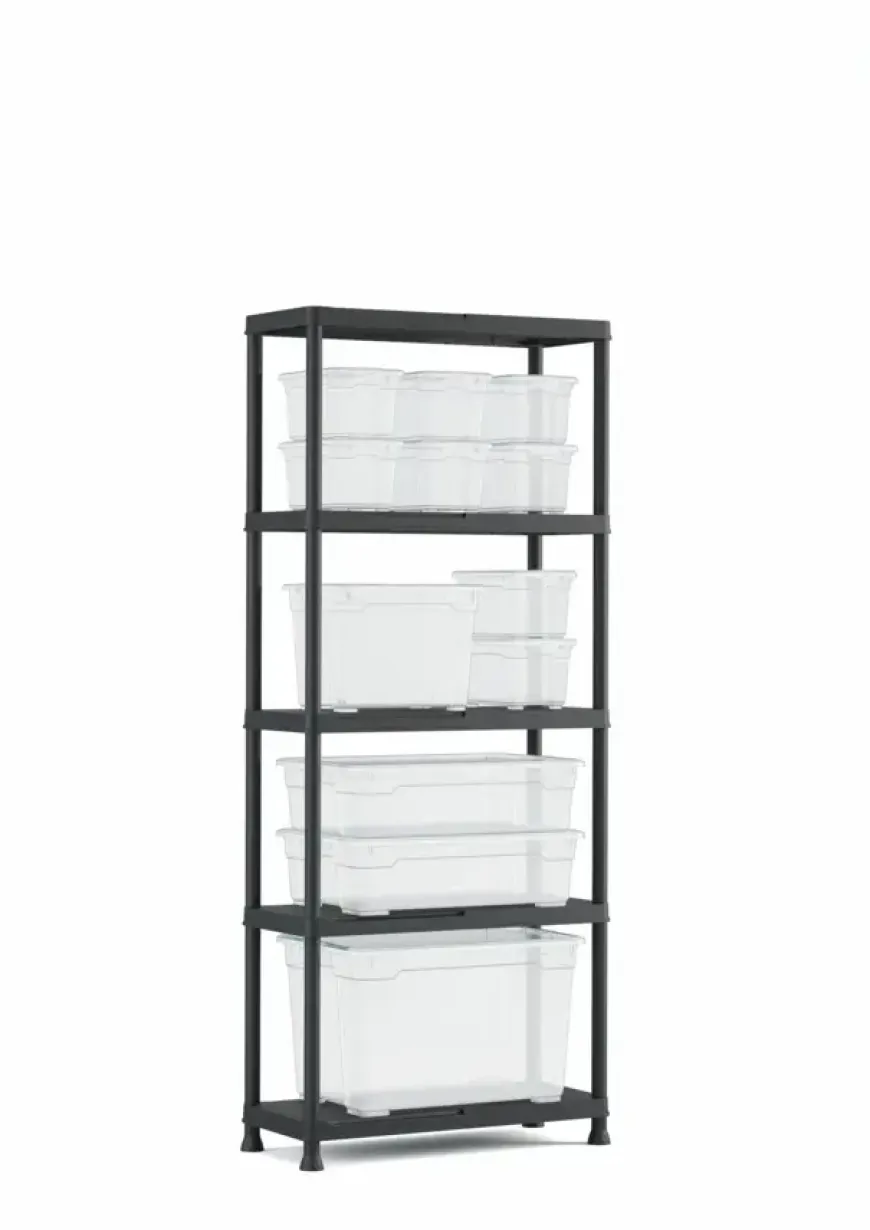 Handson stellingkast kunststof zwart 5 legborden 25 kg/legbord 176x75x32 cm