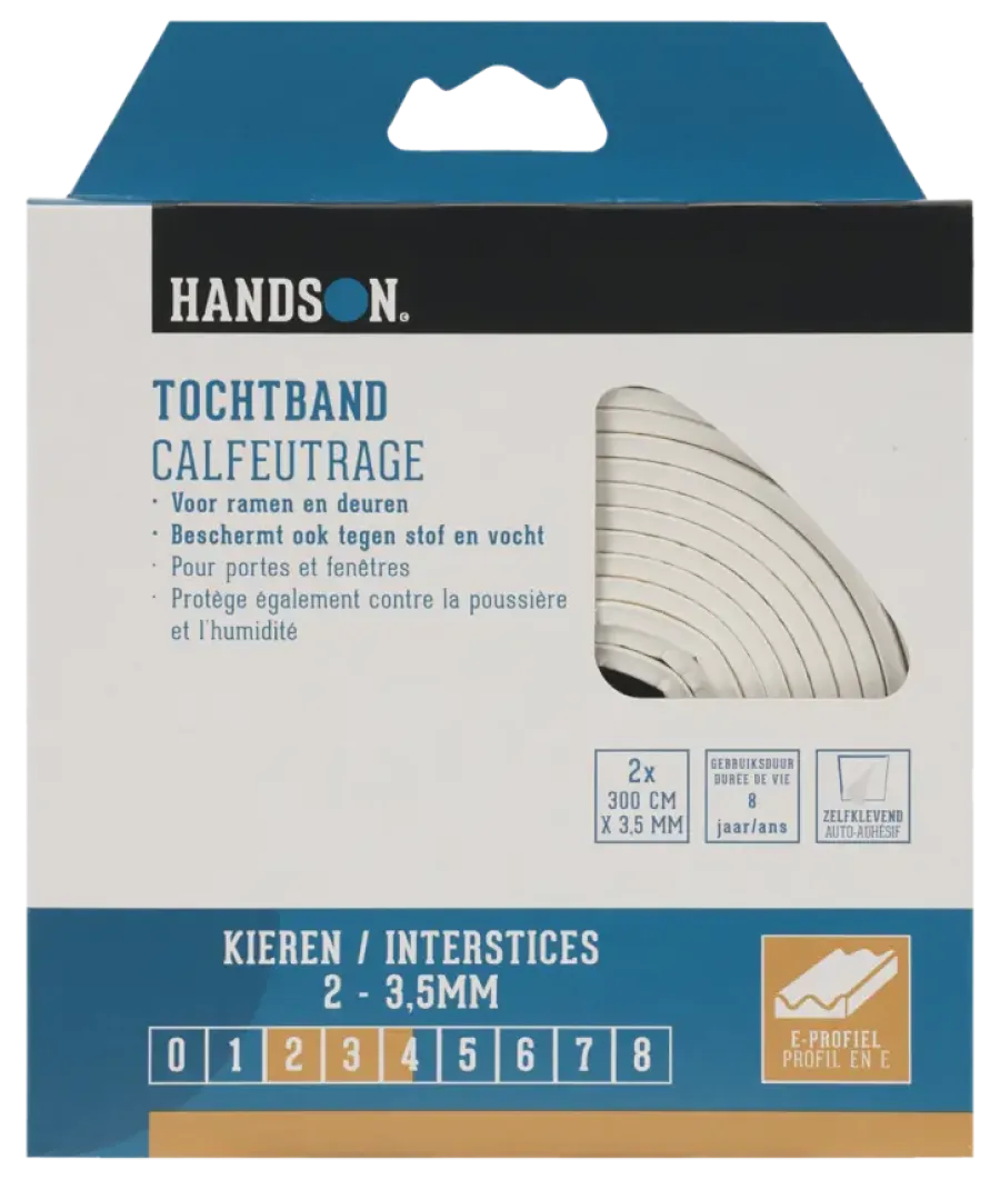 Tochtwering|Tochtstrips Deur > Handson tochtband E-profiel EPDM rubber wit 3 meter 2 stuks