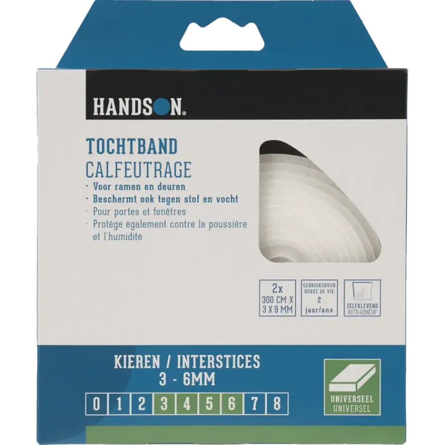 Tochtwering|Tochtstrips Deur > Handson tochtband PU-schuim 3x9 mm 3 meter wit 2 stuks