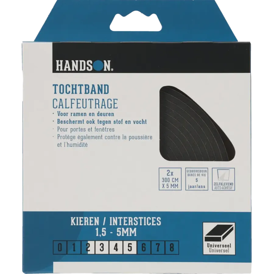 Tochtwering|Tochtstrips Deur > Handson tochtband universeel PVC zwart 3 meter 2 stuks