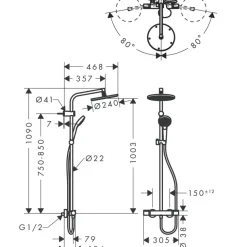 Hansgrohe regendoucheset MySelect S 240 met handdouche en thermostaatkraan 3 standen chroom