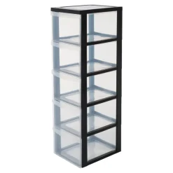 IRIS Design Chest ladesysteem - 5 diepe lades - Kunststof - Zwart/Transparant - Met wieltjes
