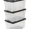 IRIS Handybox Opbergbox - 45L - Kunststof - Transparant/zwart - Set van 3