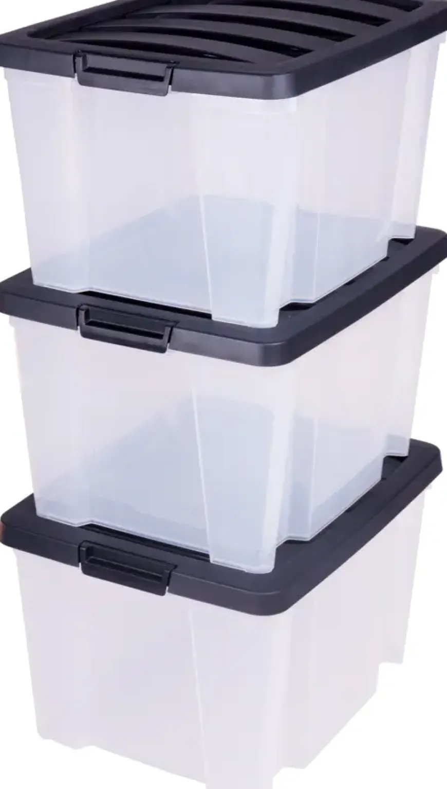 IRIS Handybox Opbergbox - 30L - Kunststof - Transparant/Zwart - Set van 3