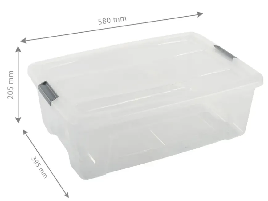 Iris opbergbox Click 30 liter transparant met grijze clips inclusief deksel