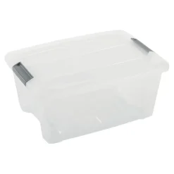 Iris opbergbox Click New Top box 15 liter transparant met grijze clips en deksel