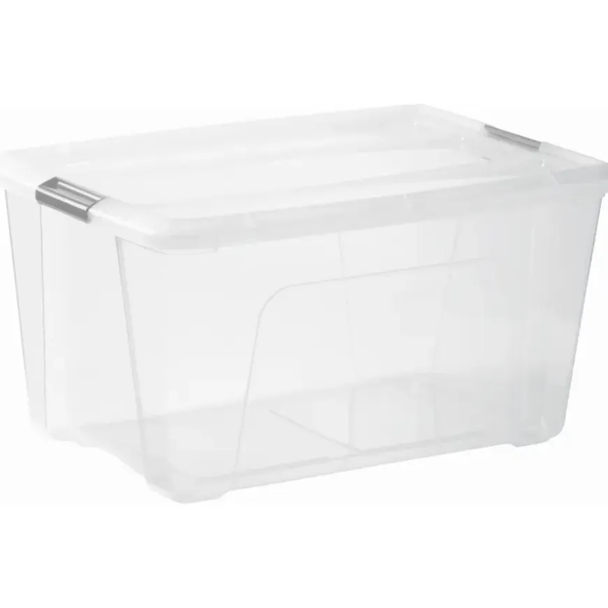 Iris opbergbox Click Topbox 45 liter transparant met grijze clips en deksel