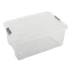 Iris opbergbox Click Topbox 45 liter transparant met grijze clips en deksel