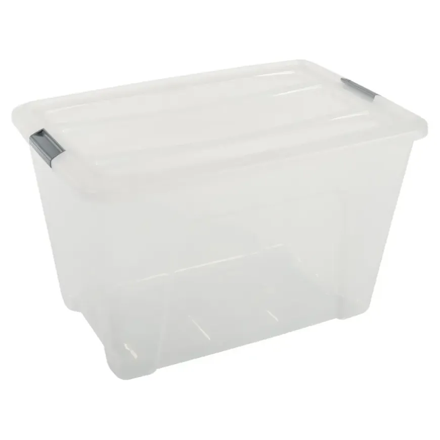 Iris opbergbox Click Topbox 60 liter transparant met grijze clips inclusief deksel