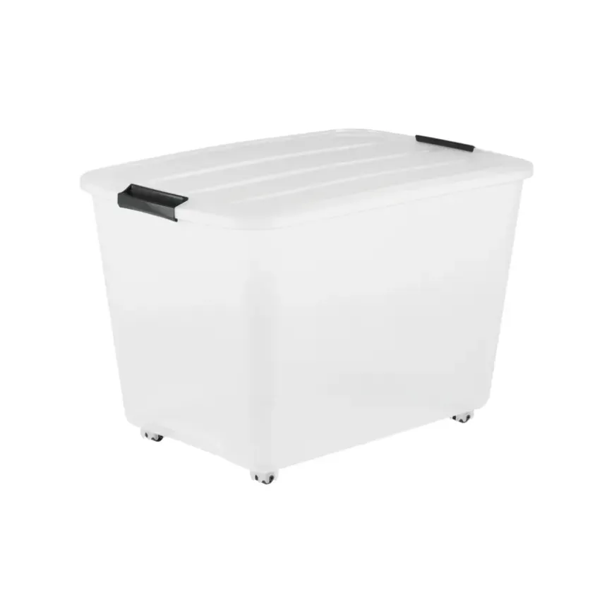 Iris Rollerbox opbergbox transparant kunststof met wieltjes 60 L
