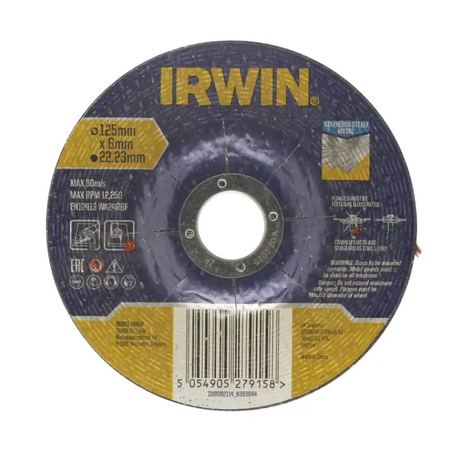 Slijpaccessoires > IRWIN afbraamschijf Ø125 mm. Dikte 6 mm. Voor metaal.
